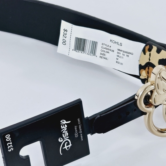 New! Disney Minnie Mouse Leopard Cheetah Gold Buckle Belt - Picture 6 of 8